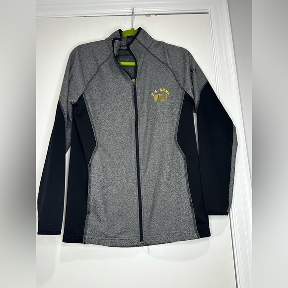 US Army Full Zip Unisex Under Armour Jacket. Gray And Black. Mock Collar. Small. - Picture 1 of 12